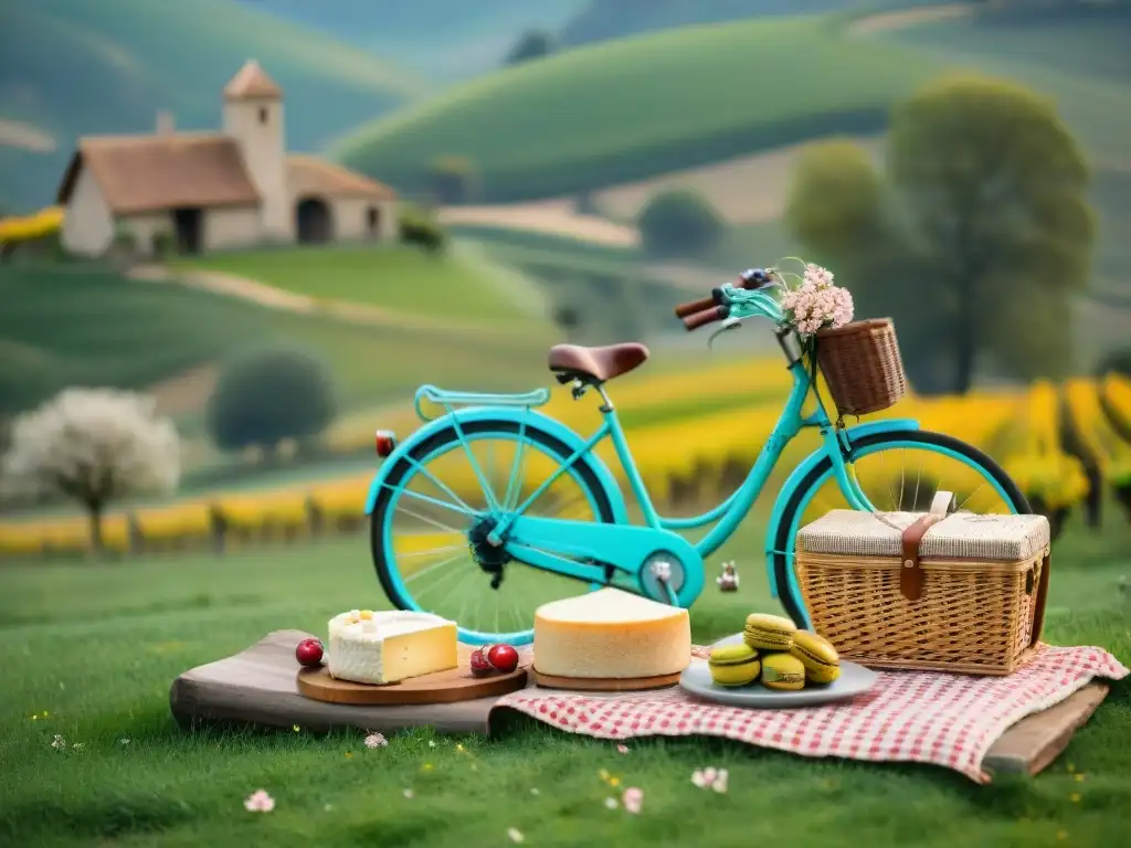 Un idílico picnic en bicicleta por Francia bajo un cerezo en flor