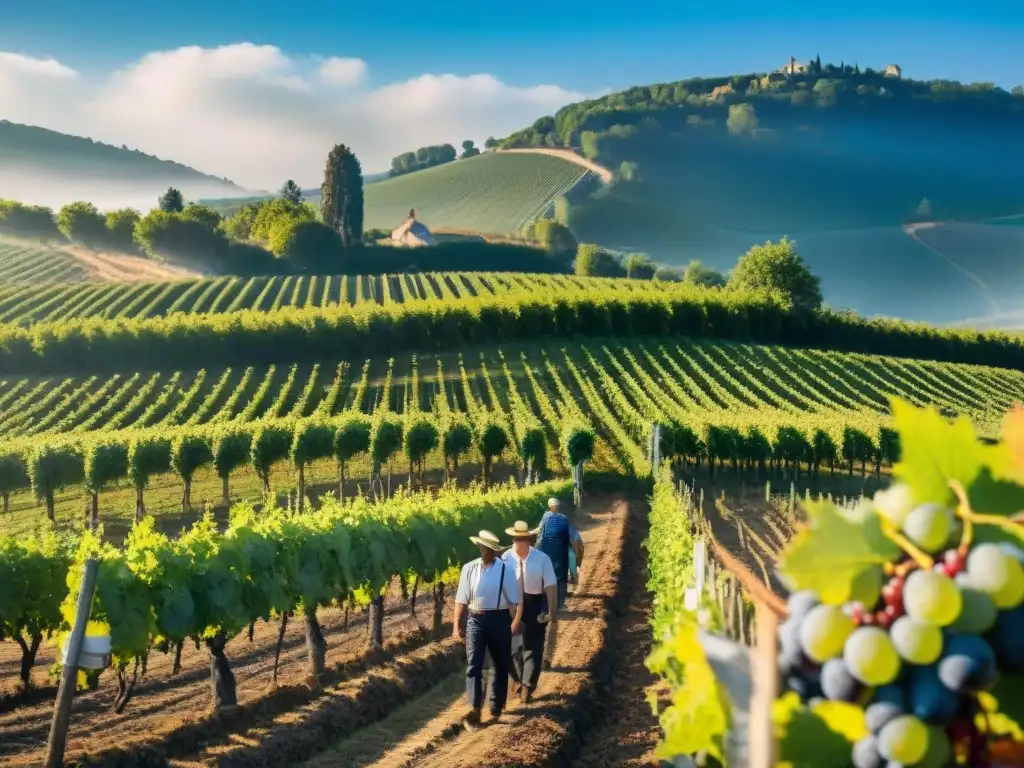 Un idílico viñedo francés con vendimia manual y bodega moderna