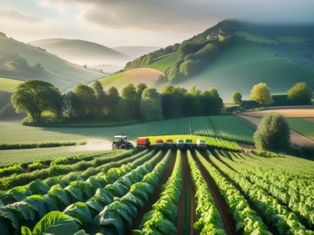 Imagen de cooperativas agrícolas francesas promoviendo la sostenibilidad en un campo vibrante y exuberante