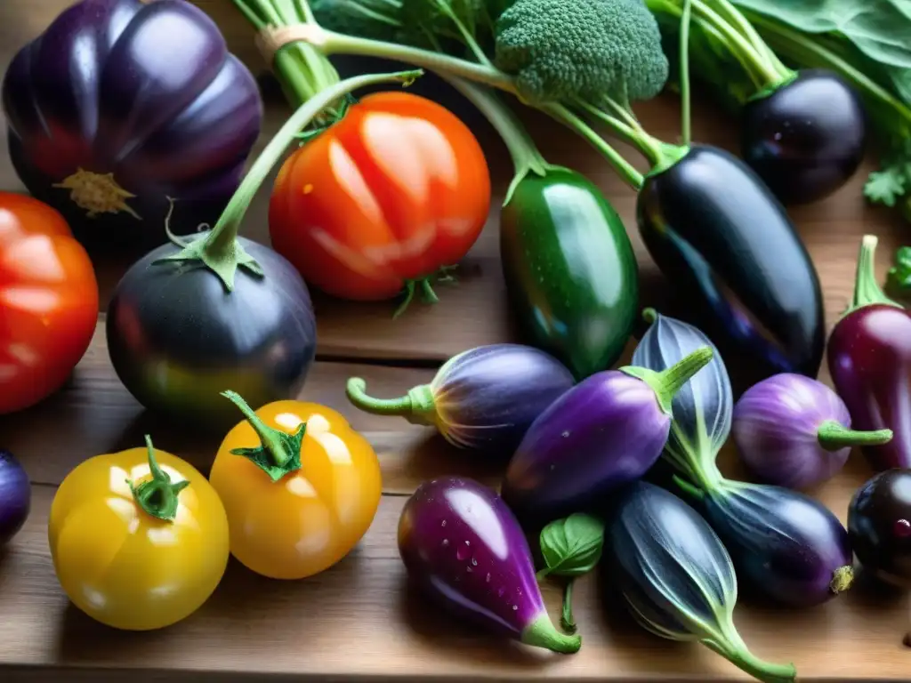 Una imagen detallada de frutas y verduras regionales francesas, con colores, formas y texturas variadas en una mesa rústica