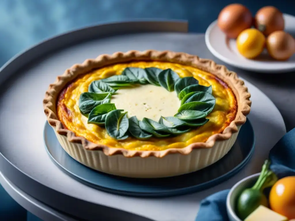 Deléitate con la imagen de un quiche perfecto, destacando técnicas para quiche perfecto