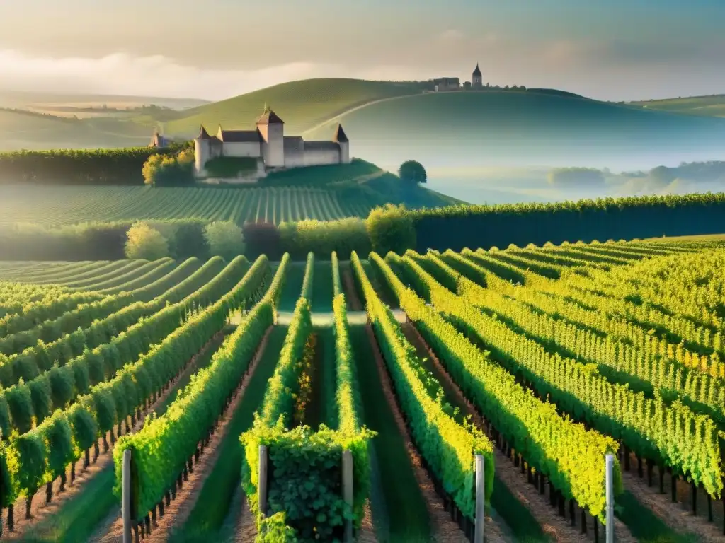 La rivalidad de Burgundy y Bordeaux: terroirs, uvas y tradiciones Vivid imagen de la rivalidad vinos Borgoña Burdeos: paisajes opulentos y prestigiosos viñedos lado a lado