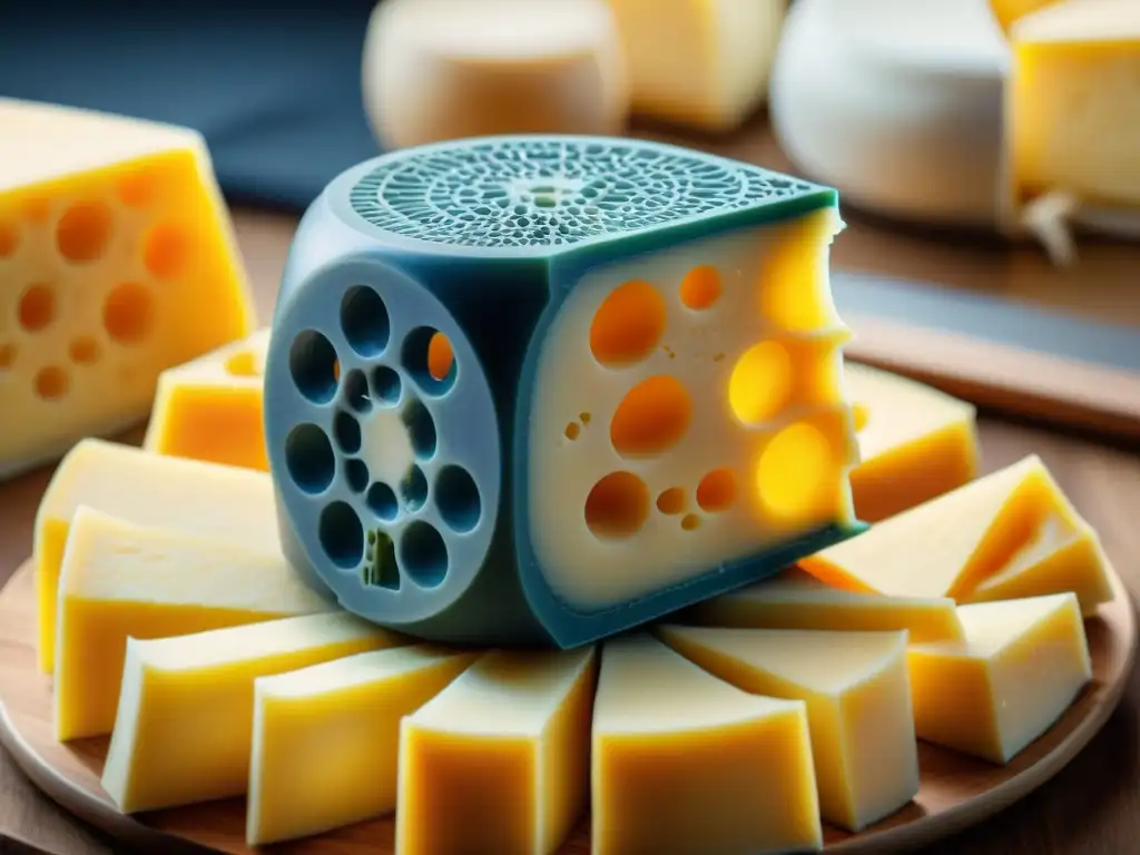 Una impresionante impresión 3D de queso con la bandera de Francia de fondo, fusionando tecnología y tradición