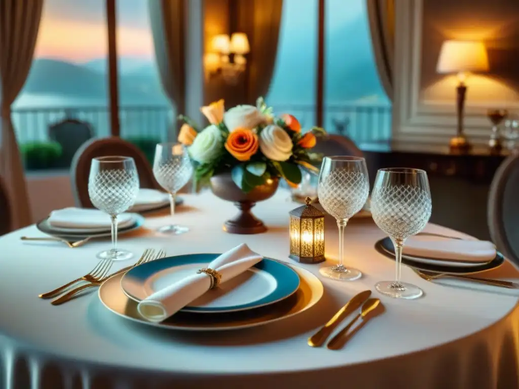 Impresionante mesa de cena francesa con protocolo elegante y lujo refinado