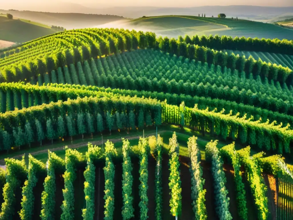 Un impresionante paisaje de viñedos en el campo francés al atardecer