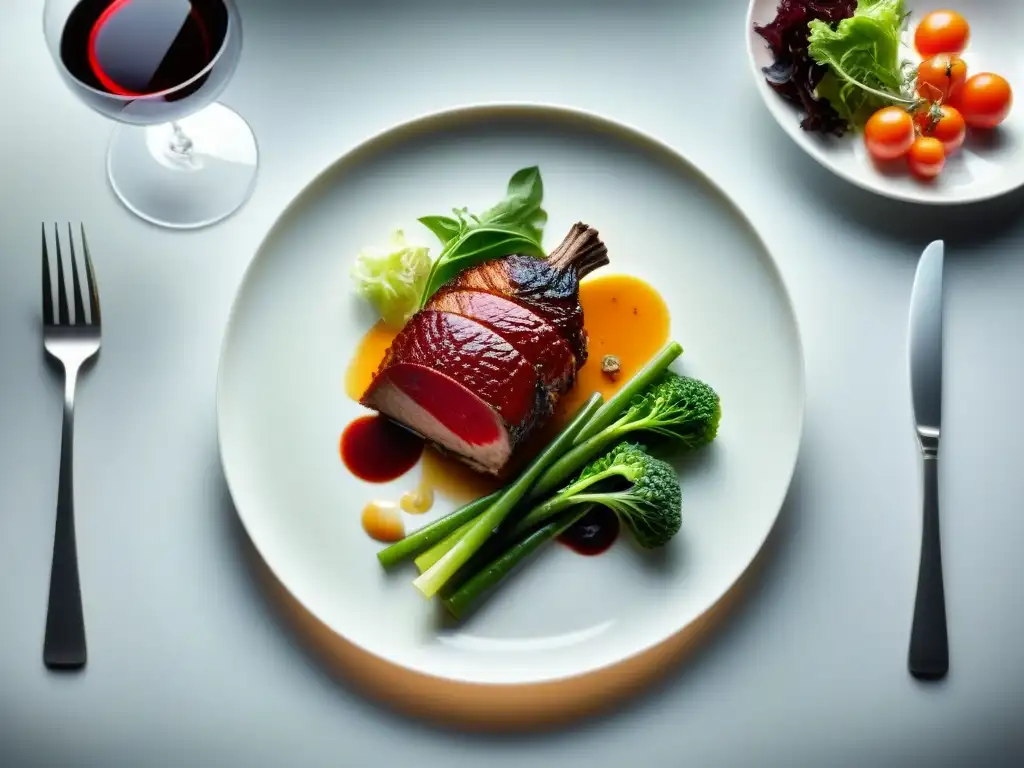 Influencia del color en la presentación de un exquisito plato francés con coq au vin rojo, gratin dauphinois dorado y ensalada verde