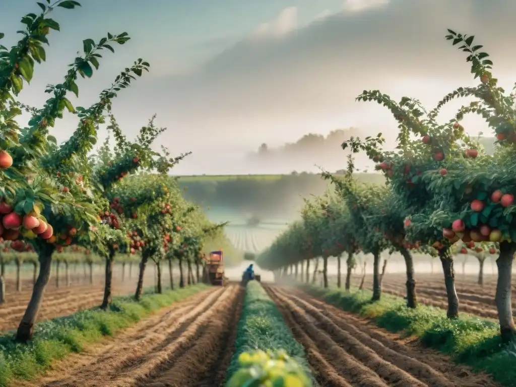 Influencia de la cultura francesa en la recolección de manzanas para hacer sidra en un pintoresco huerto normando