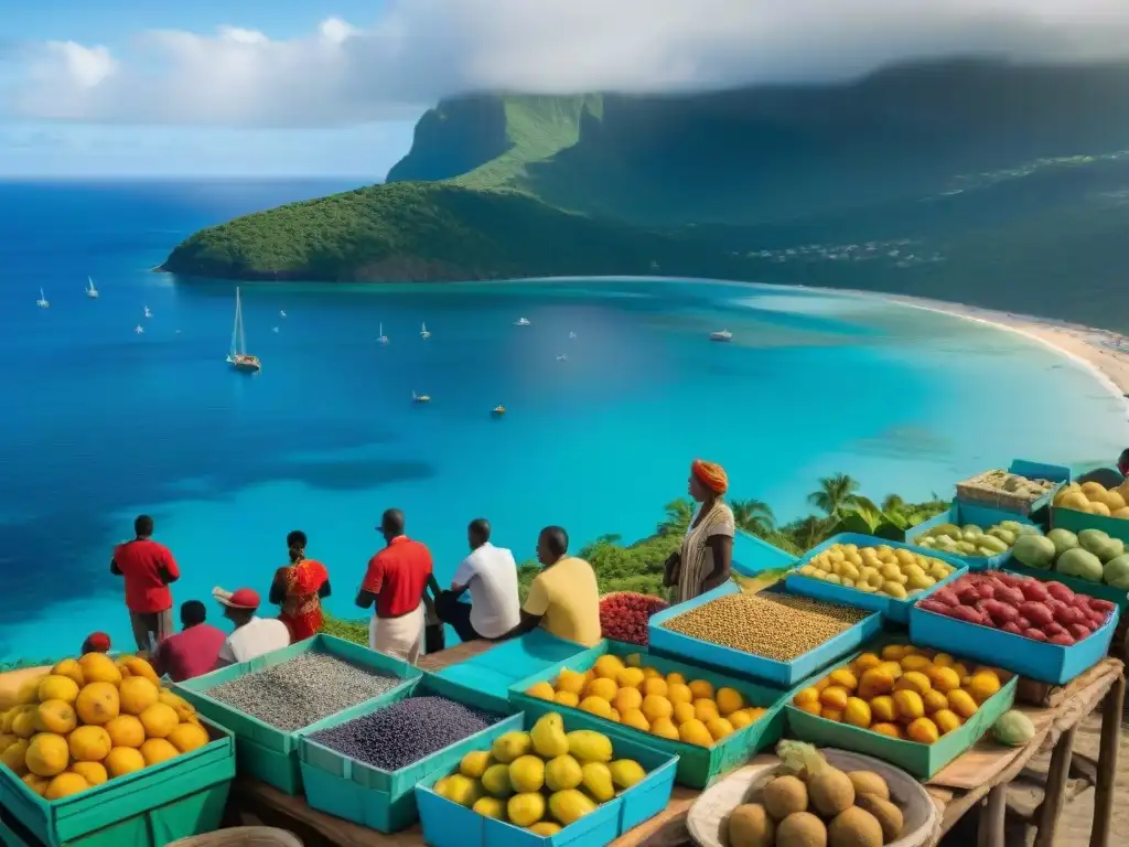 Influencia cultural de la gastronomía francesa en vibrante mercado de Reunión y Mayotte