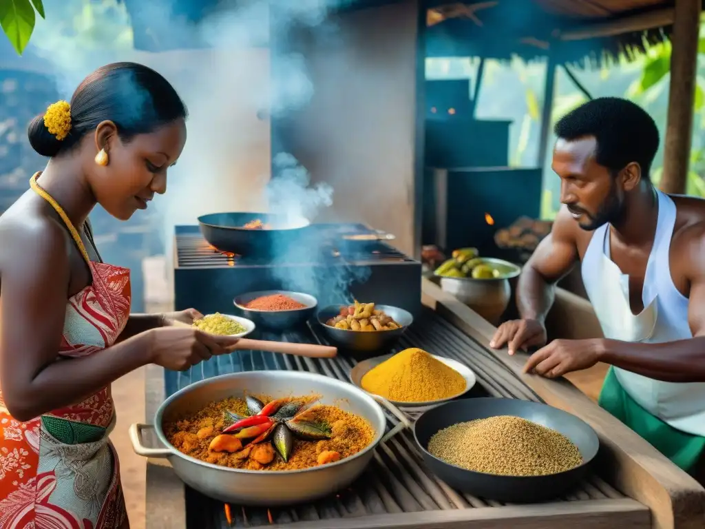 Influencia cultural gastronomía Mayotte: Cocina tradicional llena de vida con chefs locales preparando platos únicos