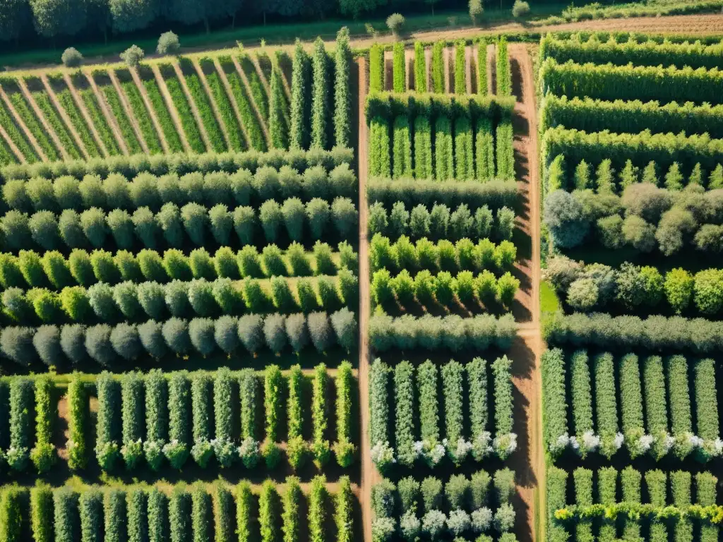 Viñedos de Borgoña: Terroir en Detalle La influencia del suelo en el vino: vista aérea detallada de viñedos en Borgoña resaltando la diversidad de tonos verdes y cuidado humano