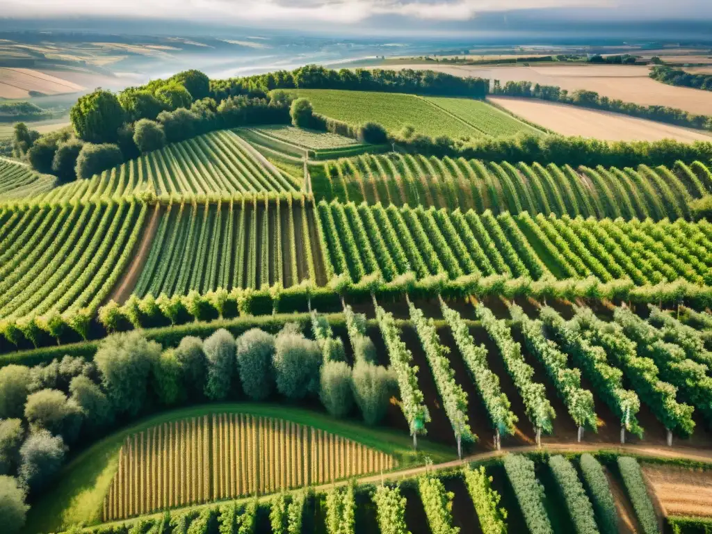 Influencia del terroir en vinos: Vista aérea de los viñedos de Burdeos, revelando la diversidad de su terreno y microclimas