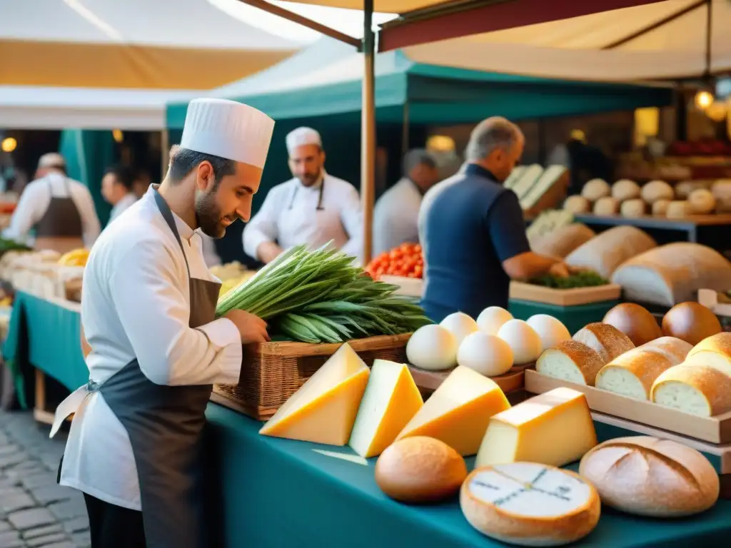 Innovaciones culinarias en la gastronomía francesa: un mercado bullicioso en Lyon con productos locales y chefs expertos