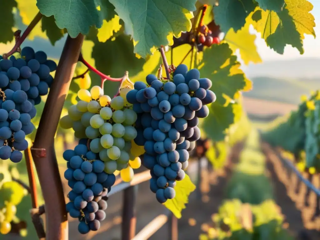 Innovaciones en la vinicultura francesa: Máquina robot cosechando uvas en viñedos bajo el sol dorado, fusionando tecnología y tradición