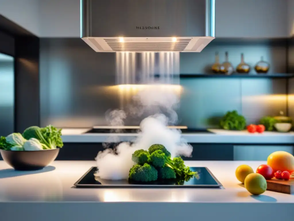 Innovadora cocina al vacío en Francia: máquina sous vide, ingredientes sellados y chef en uniforme blanco