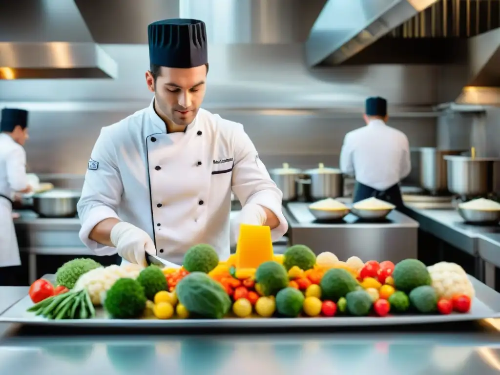 Inspirador ambiente de cocina francesa en una escuela culinaria con chefs en formación