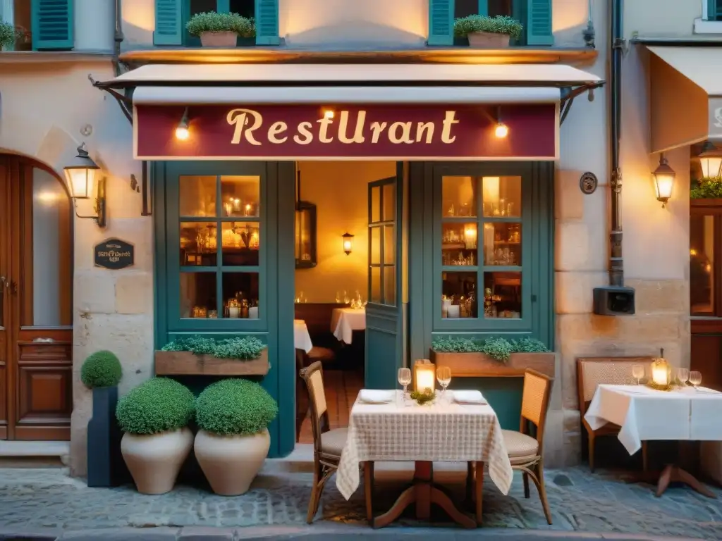 Encantador restaurante francés escondido en un callejón empedrado Un íntimo restaurante francés fuera del radar turístico, con encanto en cada detalle