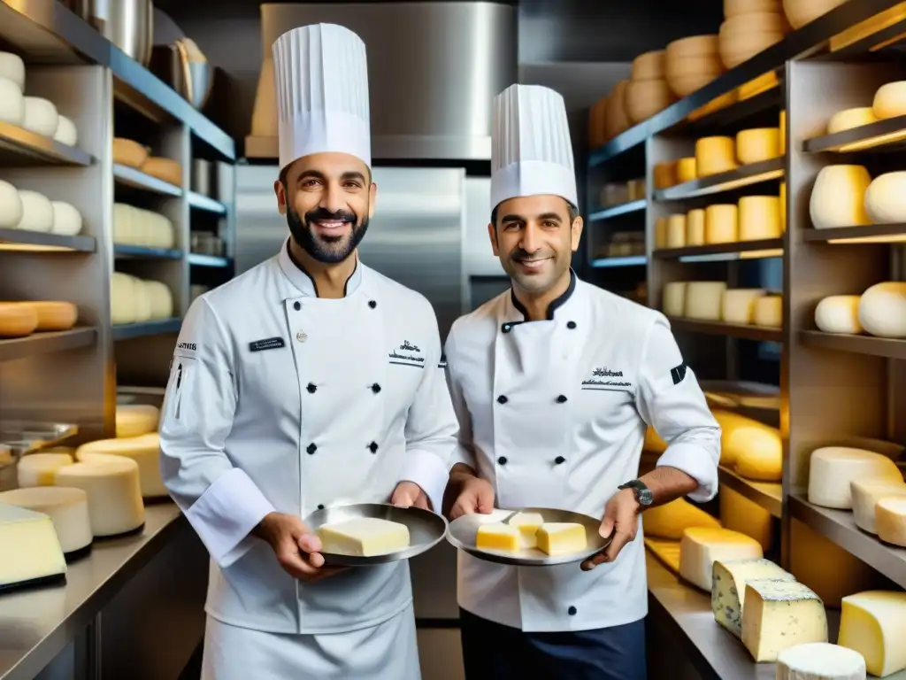 Fusión francoárabe en lácteos: chefs trabajan juntos en cocina moderna con quesos y yogures de ambas culturas