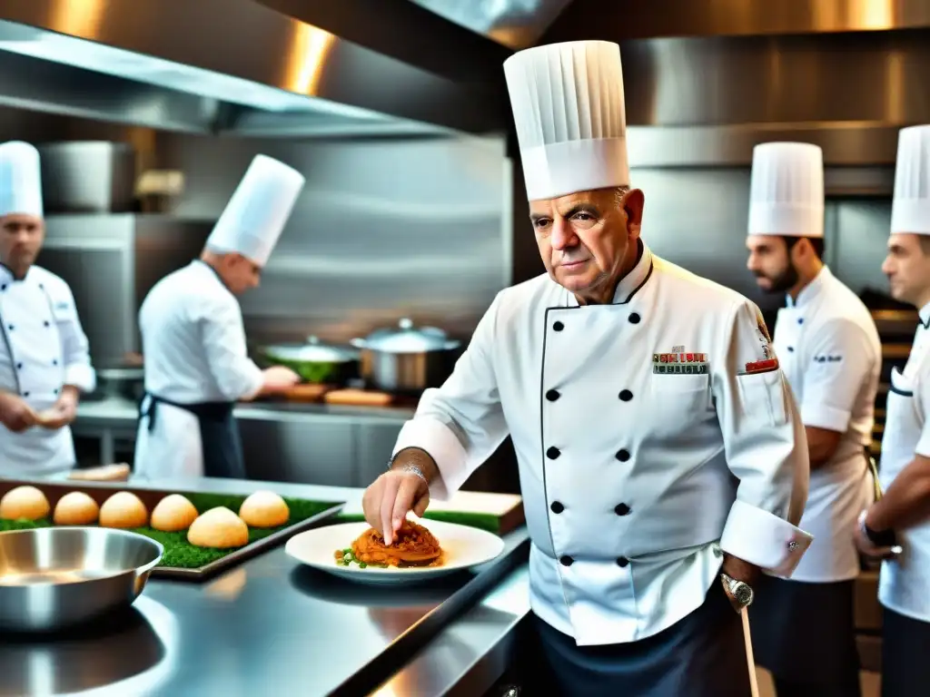 El legendario chef francés Paul Bocuse en su cocina, liderando con maestría la Nouvelle Cuisine