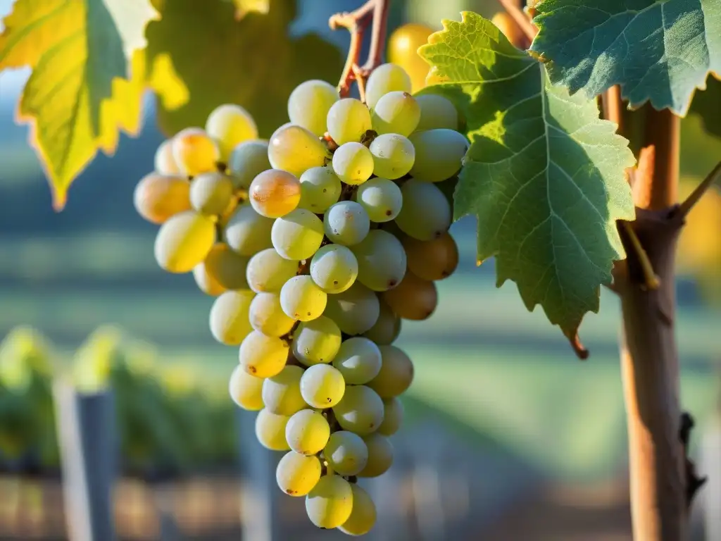 Maduración perfecta de uvas doradas de Sauternes bajo el sol francés