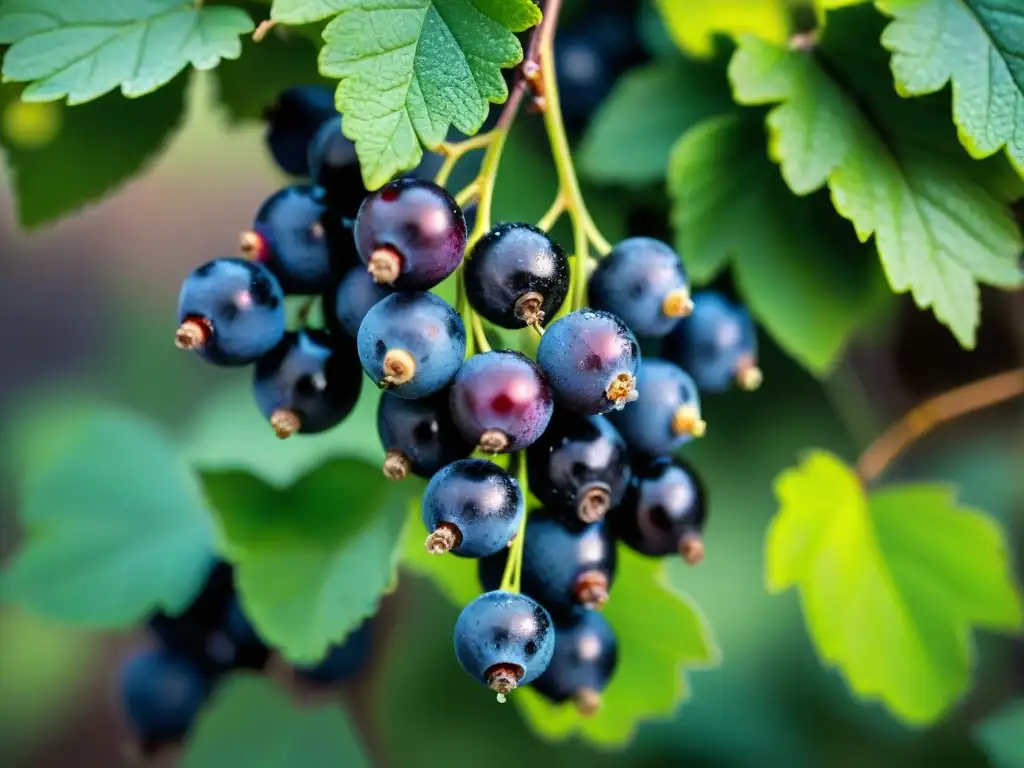 Maduras grosellas negras brillantes con rocío, listas para la Crème de Cassis