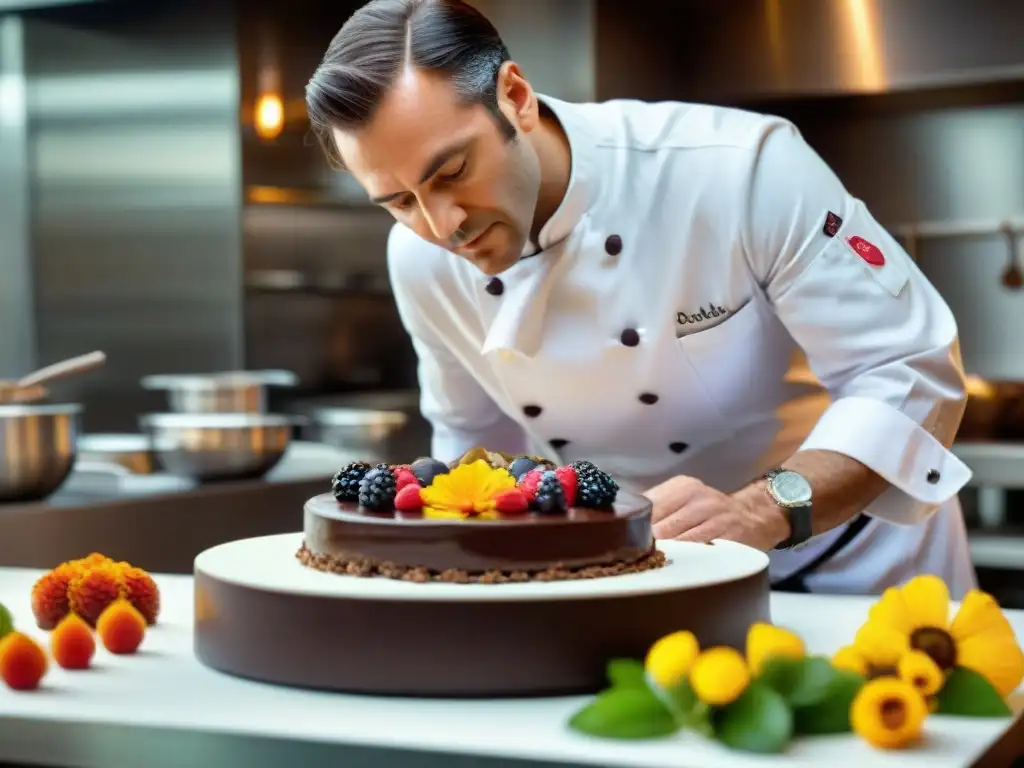 Un maestro chef francés crea un exquisito postre de chocolate en París, resaltando los beneficios del cacao en Francia