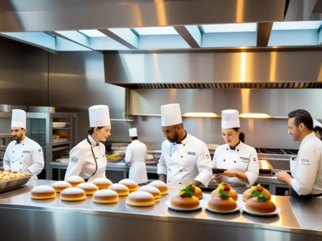 Un maestro chef enseña a hacer pastelería en una cocina francesa, iluminada por la luz natural