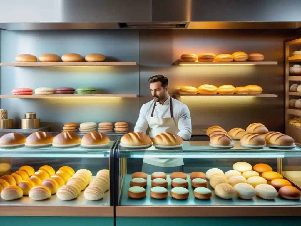 Un maestro panadero moldea croissants en una panadería francesa, con influencia italiana