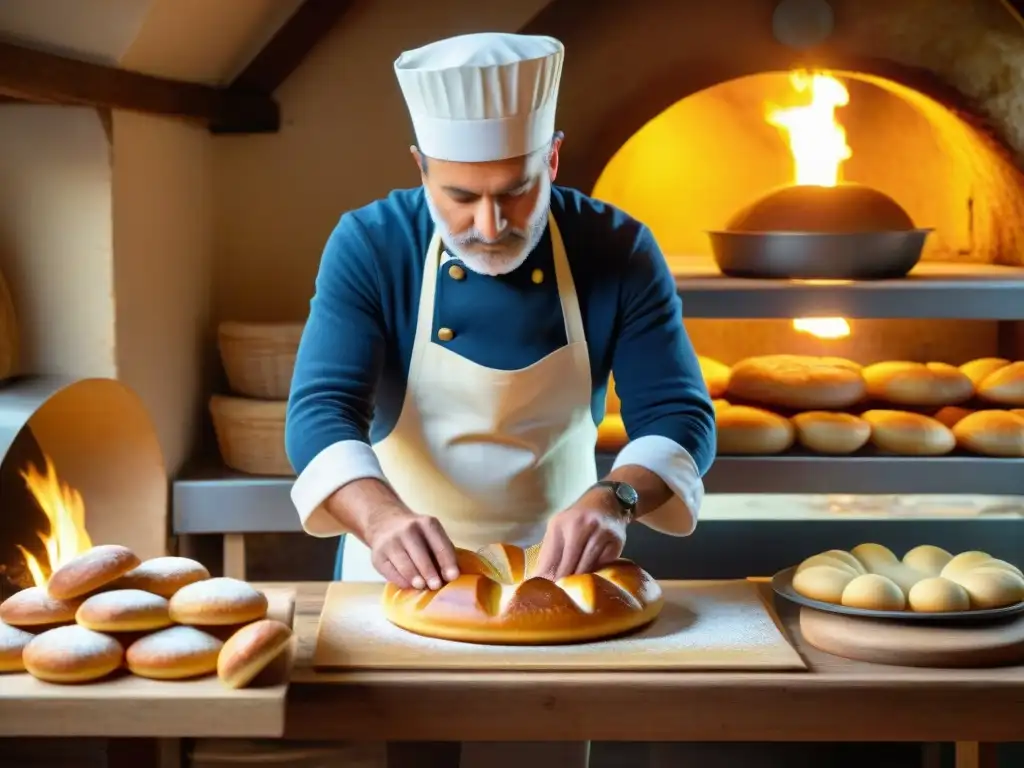 Un maestro panadero crea con destreza un dulce tradicional breton Kouignamann en una panadería típica de Bretaña