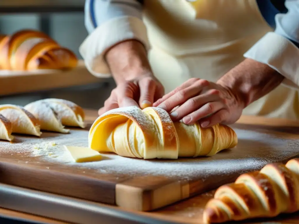 Un maestro panadero francés preparando croissants con destreza