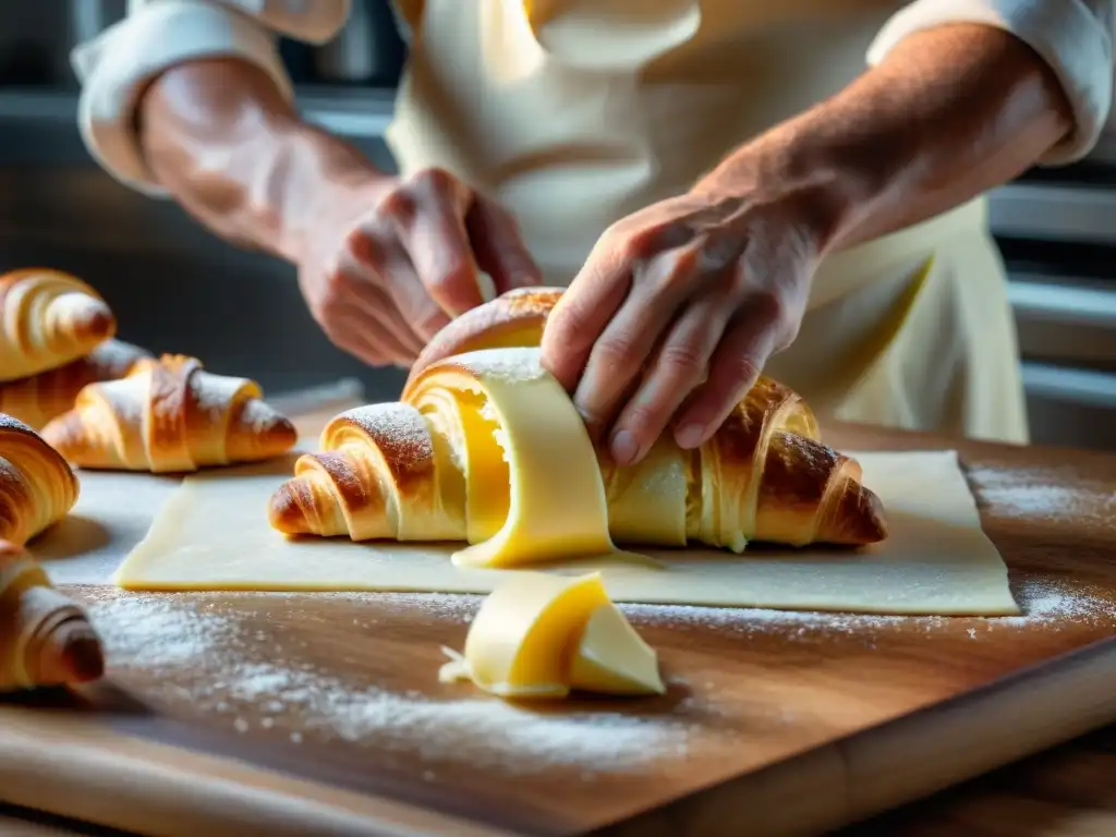 Un maestro panadero realizando técnicas avanzadas para el croissant perfecto