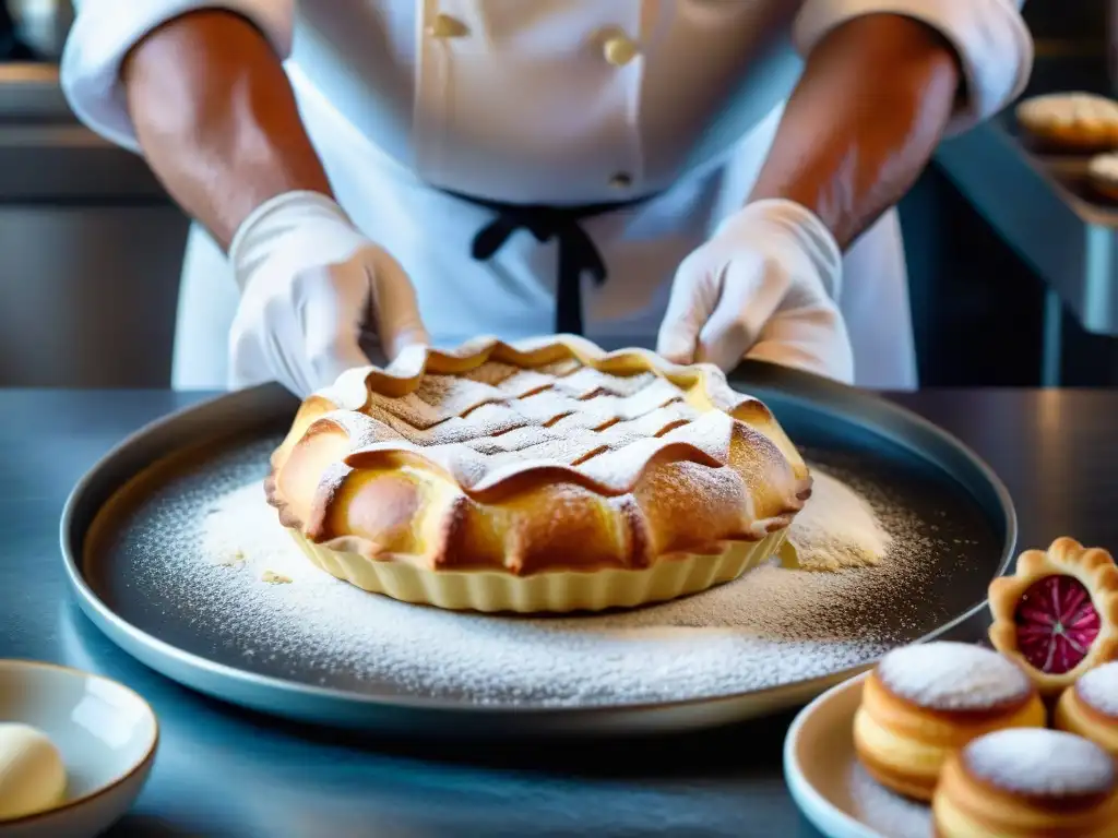 Un maestro pastelero francés crea una delicada y elaborada pastelería, reflejando la fusión de la tradición e innovación en la gastronomía francesa