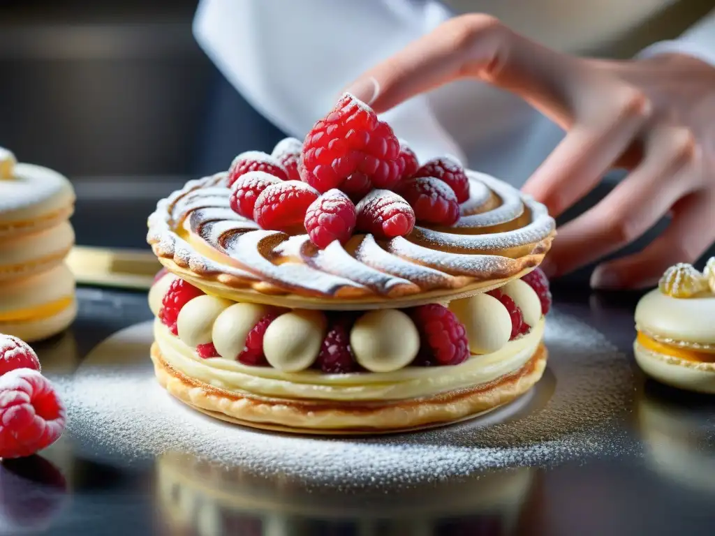 Un maestro pastelero confecciona con destreza un MilleFeuille, revelando los secretos postres franceses en su cocina