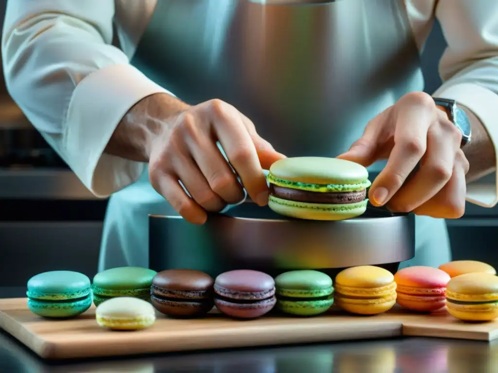 El maestro pastelero Pierre Hermé creando un macaron futurista con precisión y arte