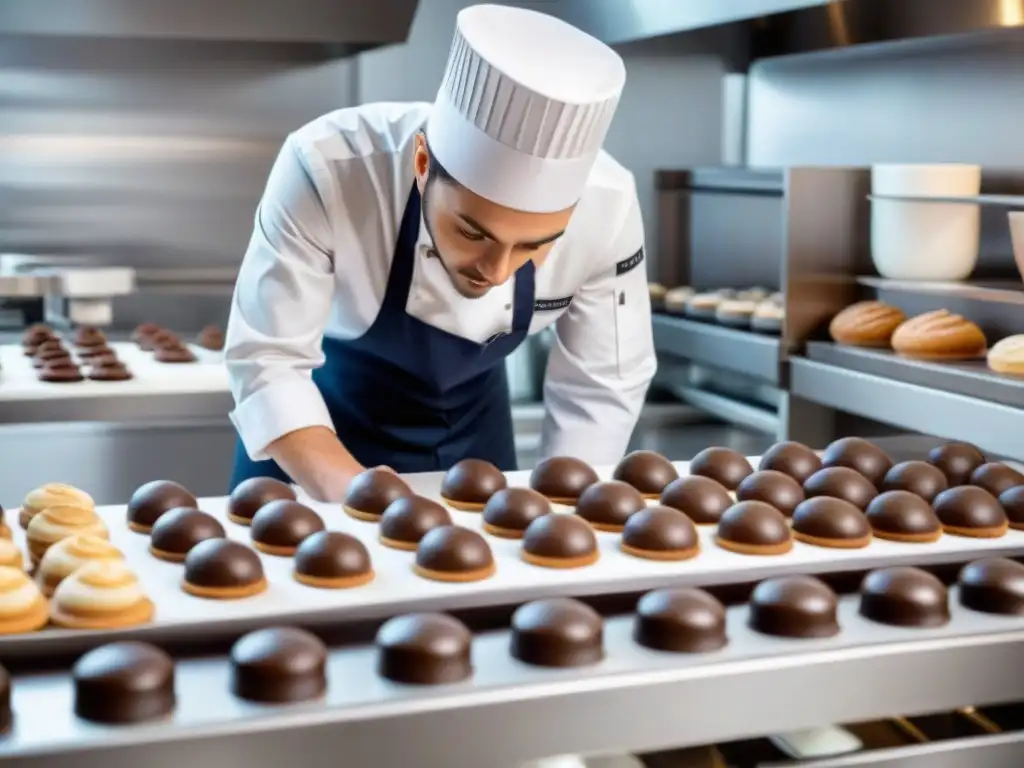 Un maestro pastelero francés utiliza herramientas modernas en una panadería pastelería francesa