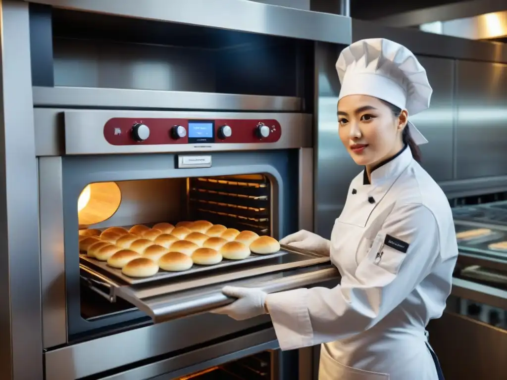 Un maestro pastelero cuidando meticulosamente un horno para recetas de pastelería francesa, rodeado de herramientas especializadas