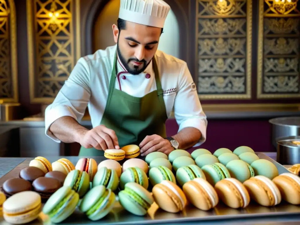 Un maestro pastelero francés fusionando influencias árabes y francesas al crear macarons