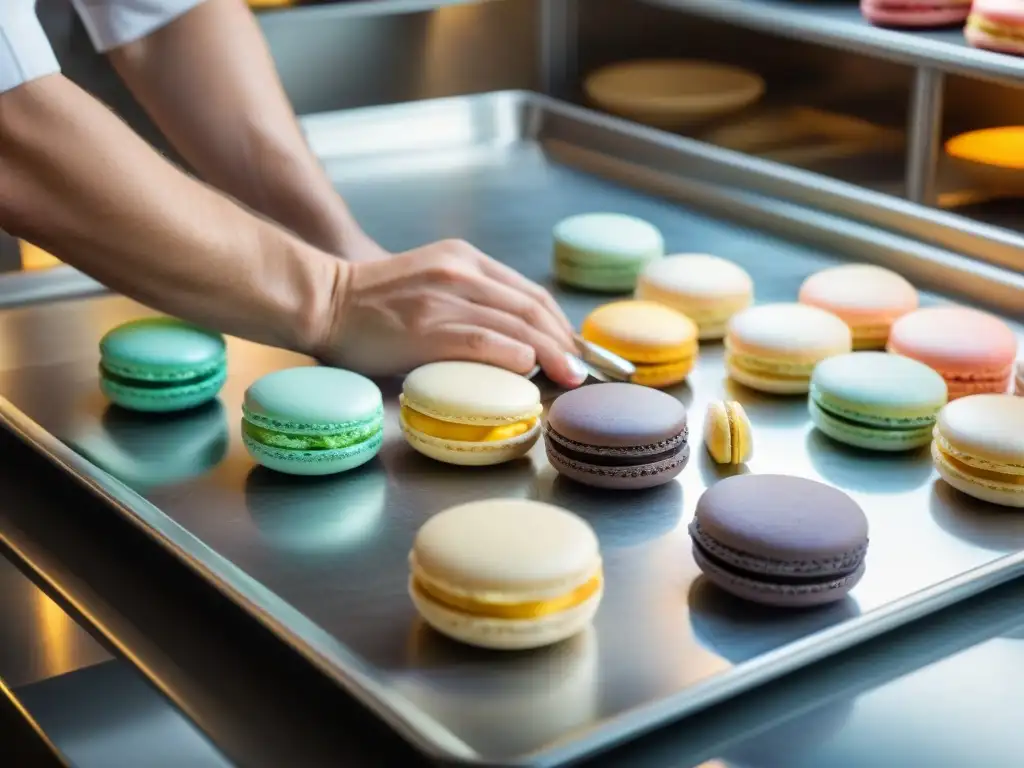 Un maestro pastelero utiliza las mejores herramientas para hacer macarons, pipeteando con precisión