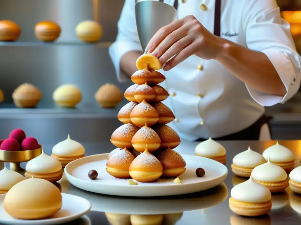 Un maestro pastelero francés crea una obra maestra de croquembouche