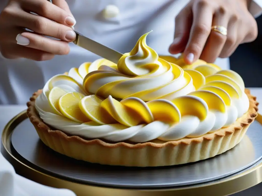 Un maestro pastelero elaborando una tarta au citron, ejemplificando la precisión y arte de la pastelería francesa: Delicias para paladares