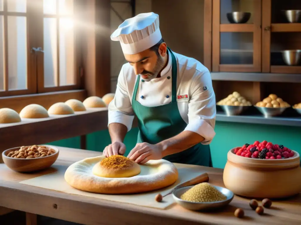 Maestro pastelero en panadería tradicional de Borgoña creando dulces únicos