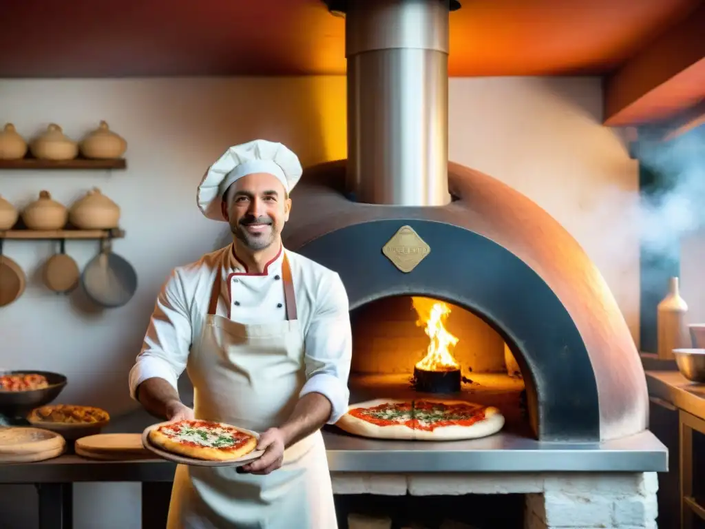 Un maestro pizzero en un acogedor bistró francés, influencia de la historia de la pizza francesa