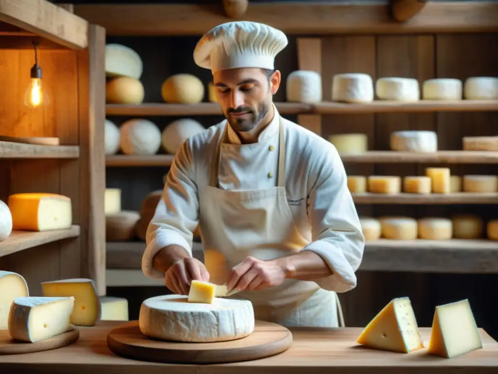 Un maestro quesero francés moldea un delicioso queso Camembert en una granja rústica