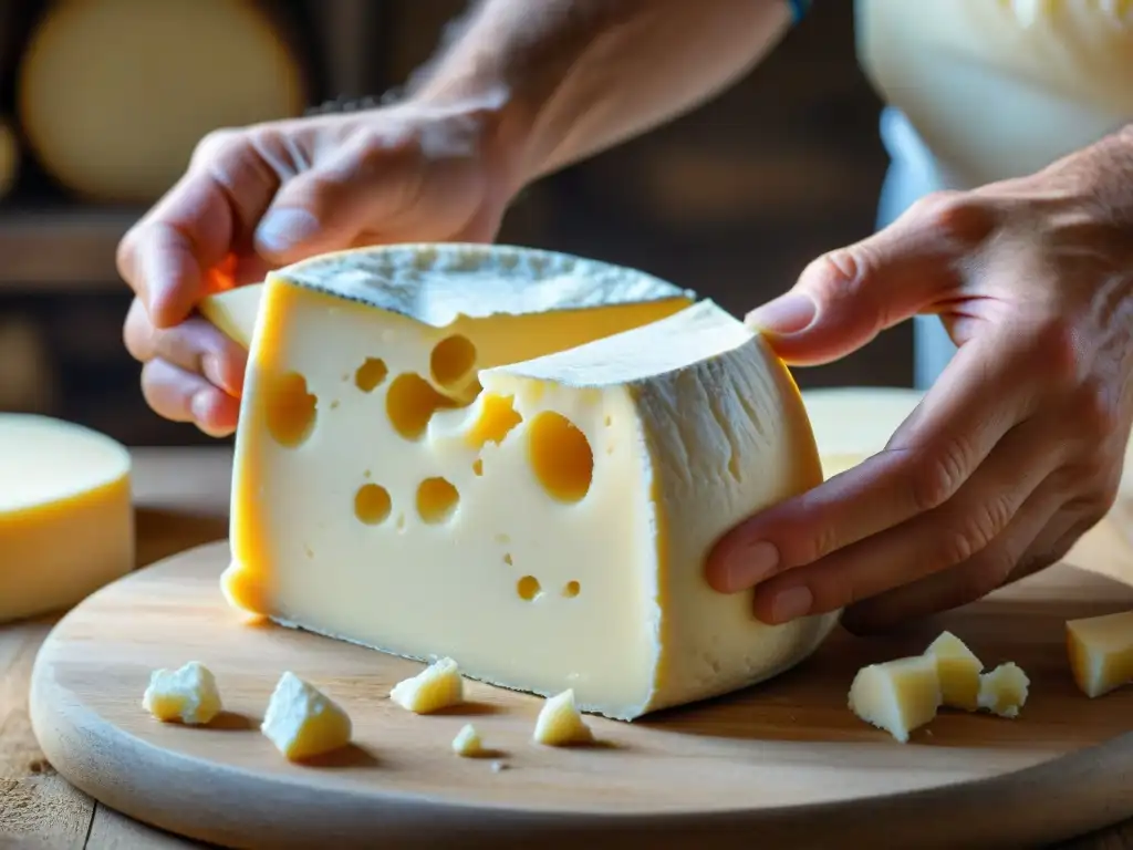 Un maestro quesero moldea con destreza un Neufchâtel en Normandía, resaltando la historia y la tradición de la gastronomía quesera en la región