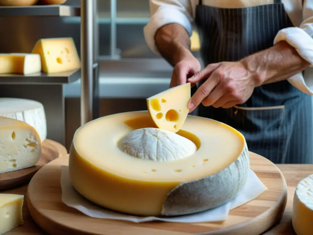 Un maestro quesero moldea con destreza un queso francoitaliano innovador