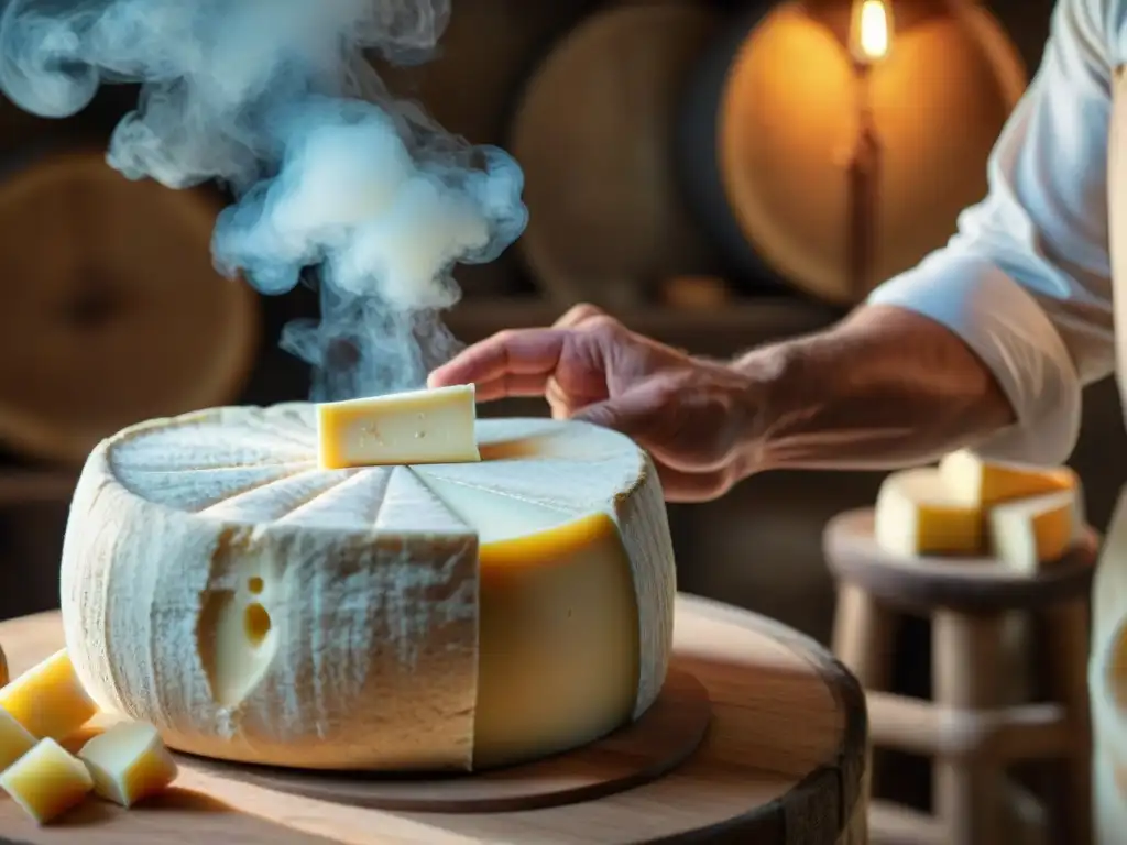 Un maestro quesero en la Dordoña creando queso tradicional con destreza