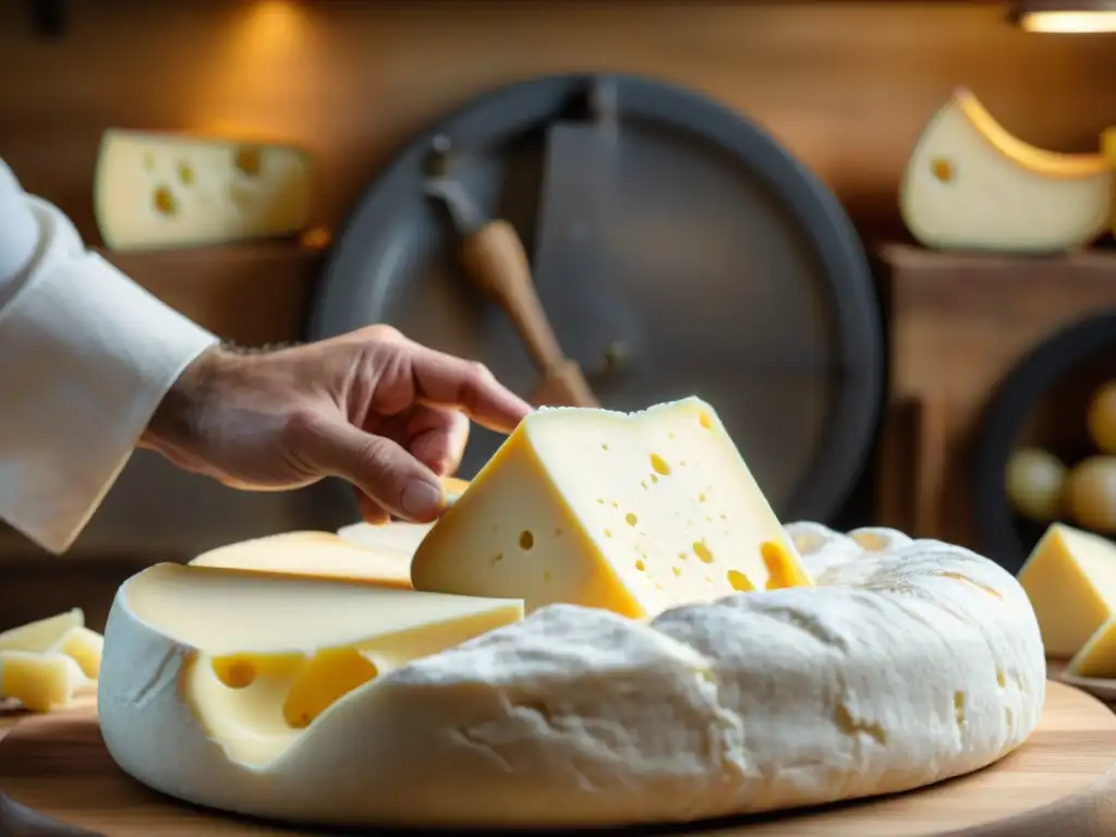 Un maestro quesero experto moldeando queso artesanal en talleres de elaboración de queso