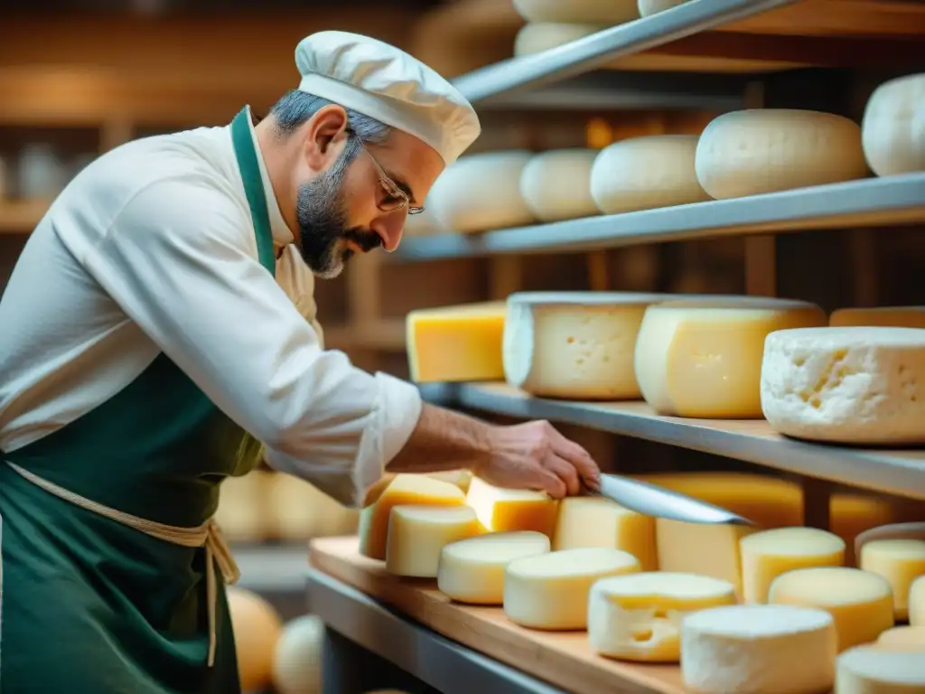 Un maestro quesero moldea a mano un queso francés tradicional con precisión