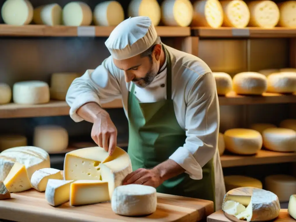 Un maestro quesero en Normandía elaborando un exquisito queso Camembert