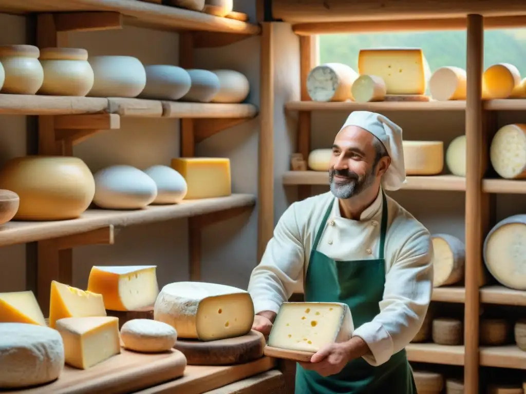 Un maestro quesero francés crea un queso artesanal exclusivo en un taller tradicional lleno de historia y dedicación