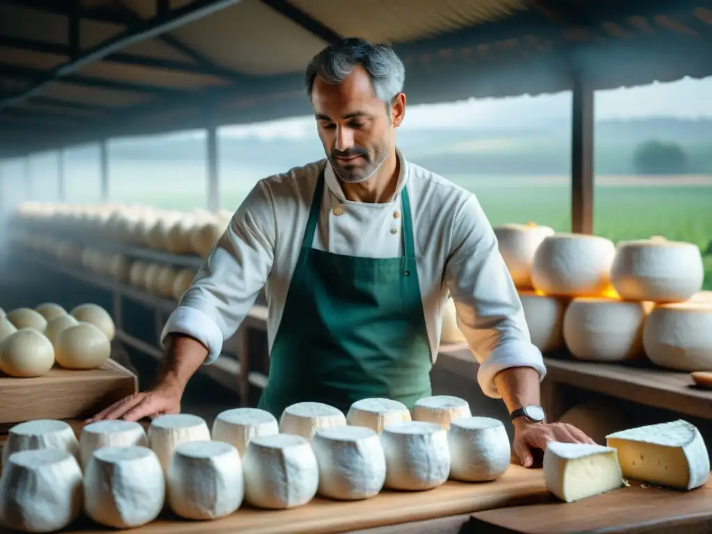 Un maestro quesero en Valençay moldea el Queso de Cabra Valençay, rodeado de paisajes de la Loira